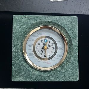 Brand new senator green marble world time clock.  3.5 pounds, gift box